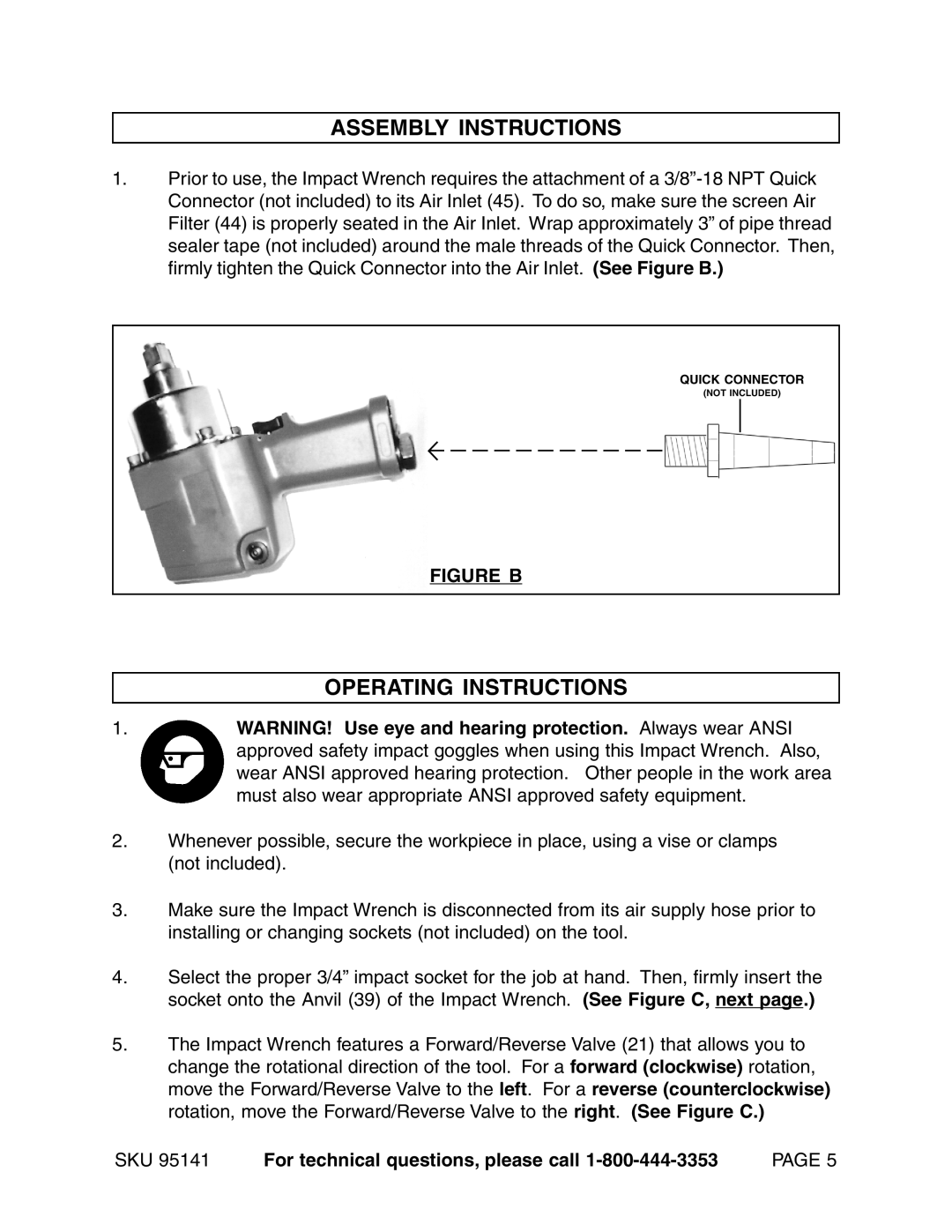 Harbor Freight Tools 95141 operating instructions Assembly Instructions, Operating Instructions 