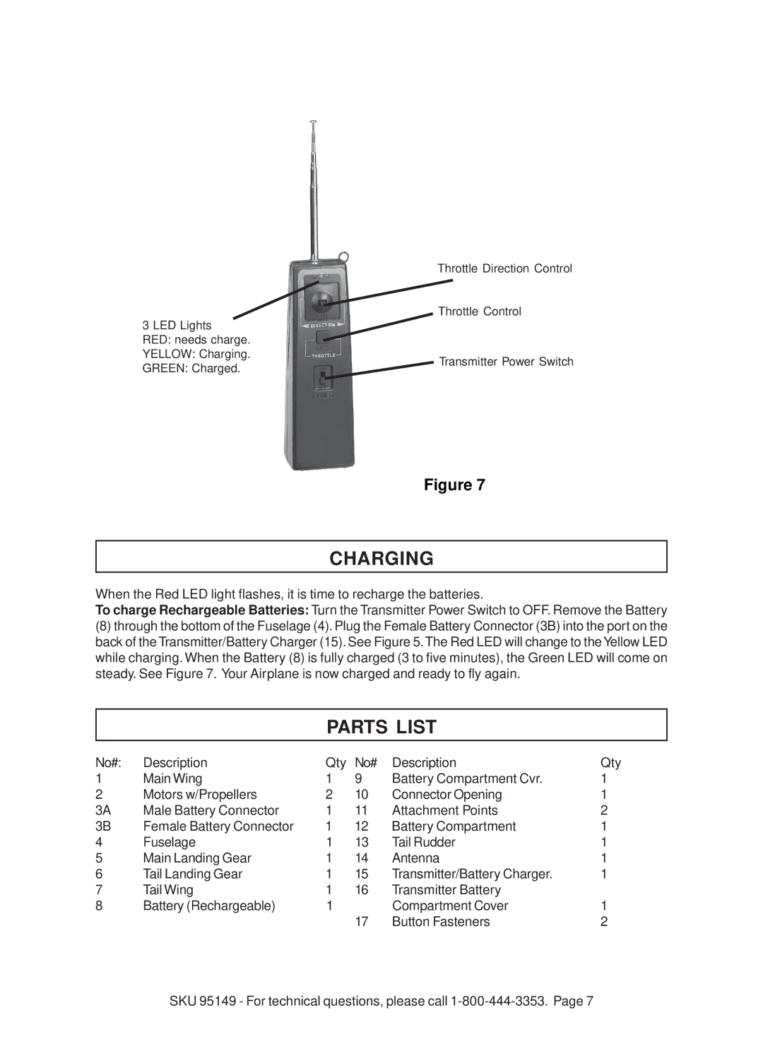 Harbor Freight Tools 95149 warranty Charging, Parts List 