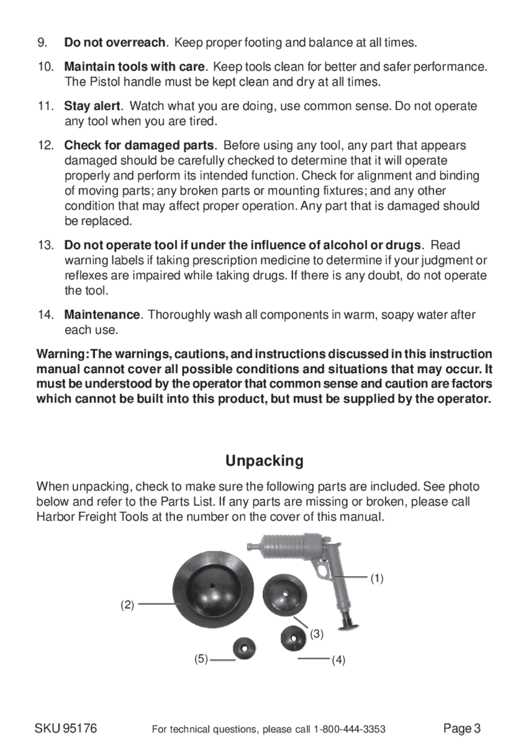 Harbor Freight Tools 95176 manual Unpacking 