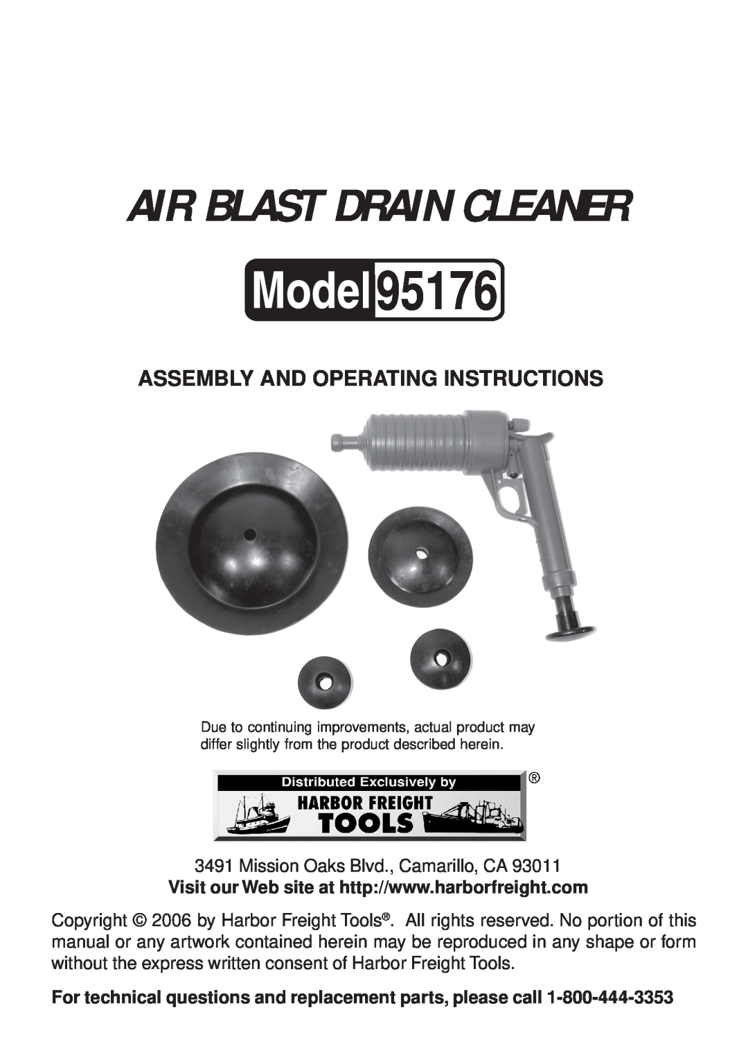 Harbor Freight Tools 95176 manual Assembly And Operating Instructions, Air Blast Drain Cleaner 