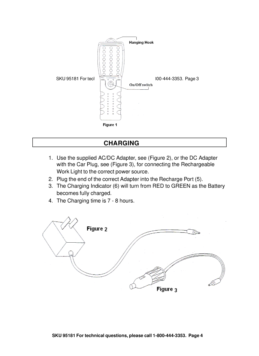 Harbor Freight Tools 95181 operating instructions Charging 