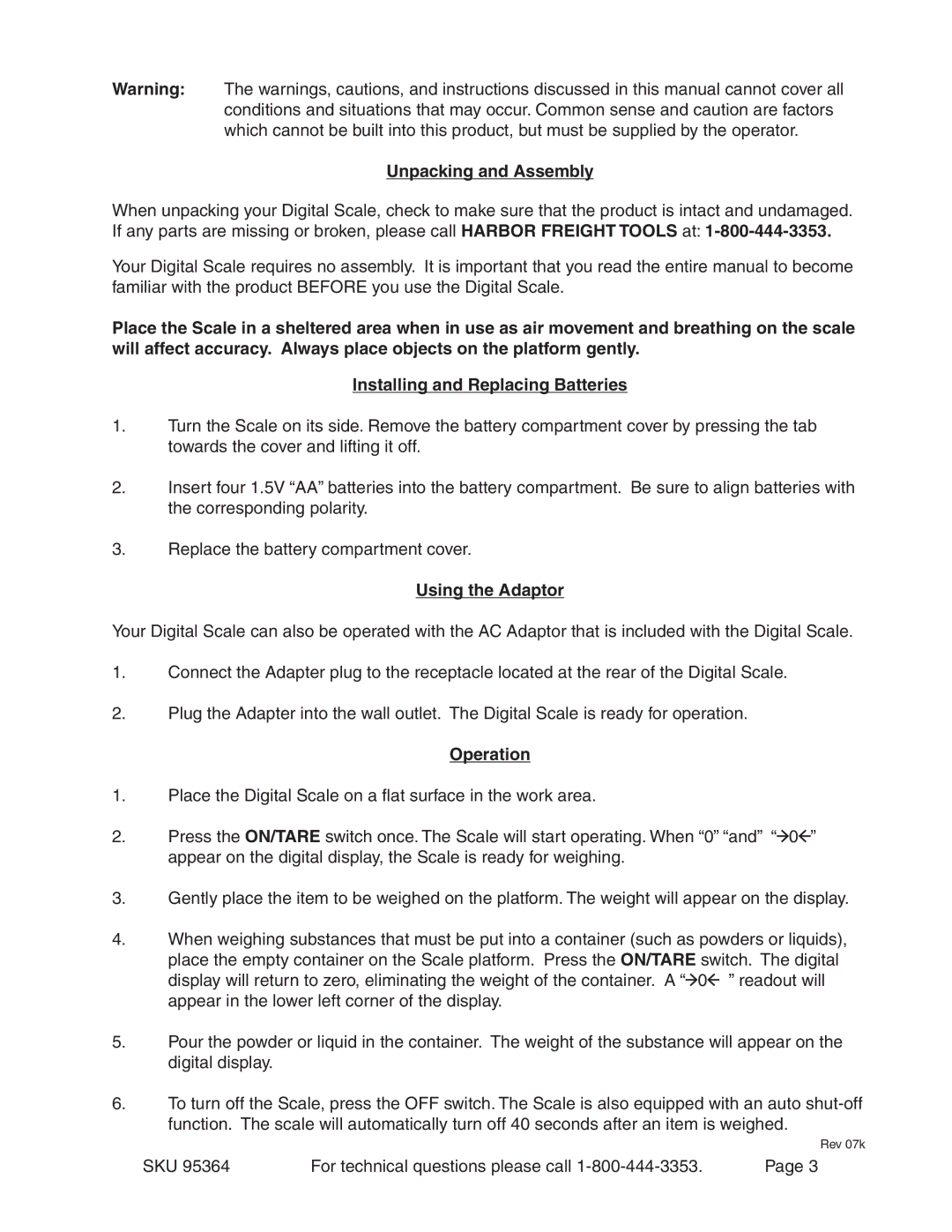 Harbor Freight Tools 95364 operating instructions Unpacking and Assembly, Using the Adaptor, Operation 