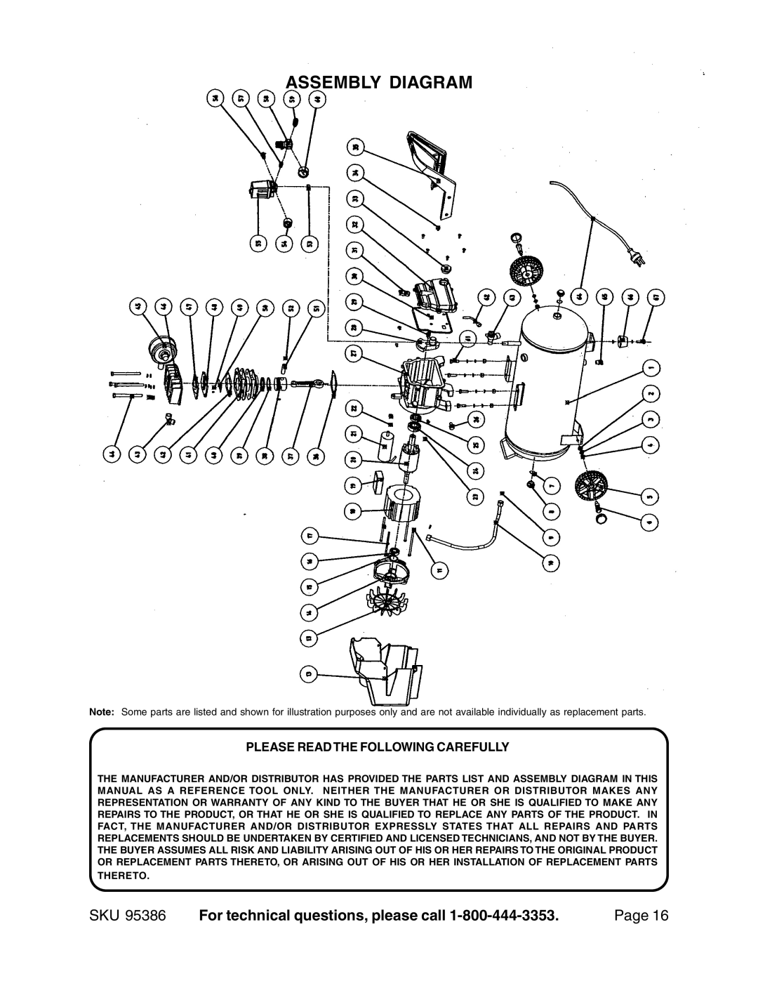 Harbor Freight Tools 95386 operating instructions Assembly Diagram, Please Readthe Following Carefully 