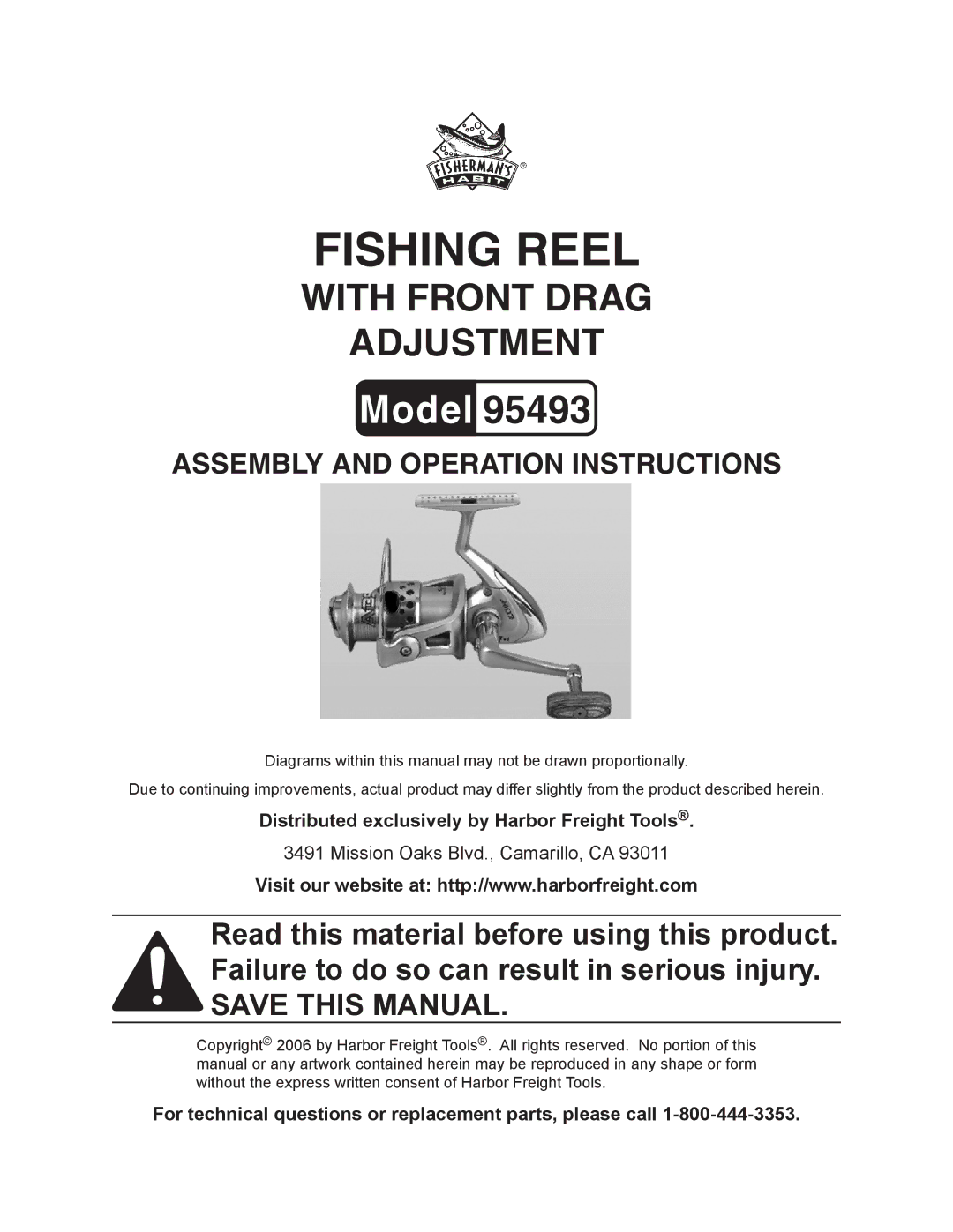 Harbor Freight Tools 95493 manual Fishing reel 