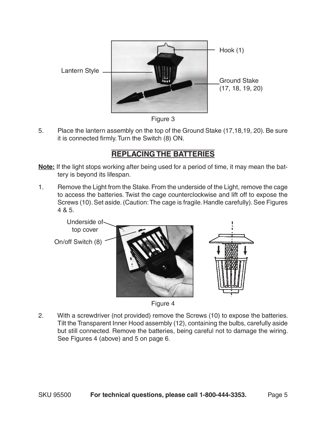 Harbor Freight Tools 95500 operating instructions Replacing the batteries 