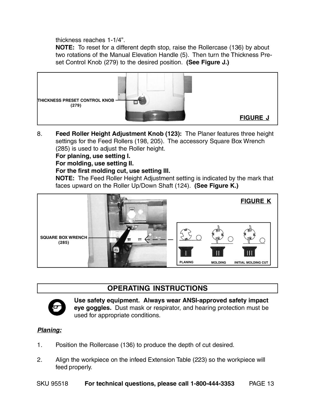 Harbor Freight Tools 95518 operating instructions Operating Instructions, Planing 