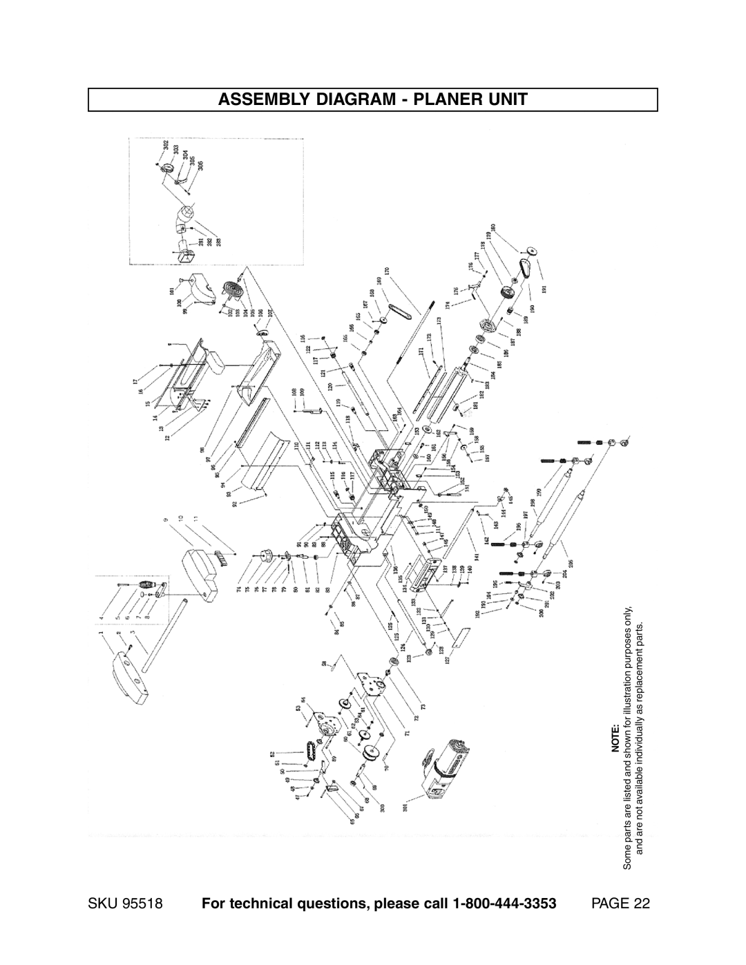 Harbor Freight Tools 95518 operating instructions Assembly Diagram Planer Unit 