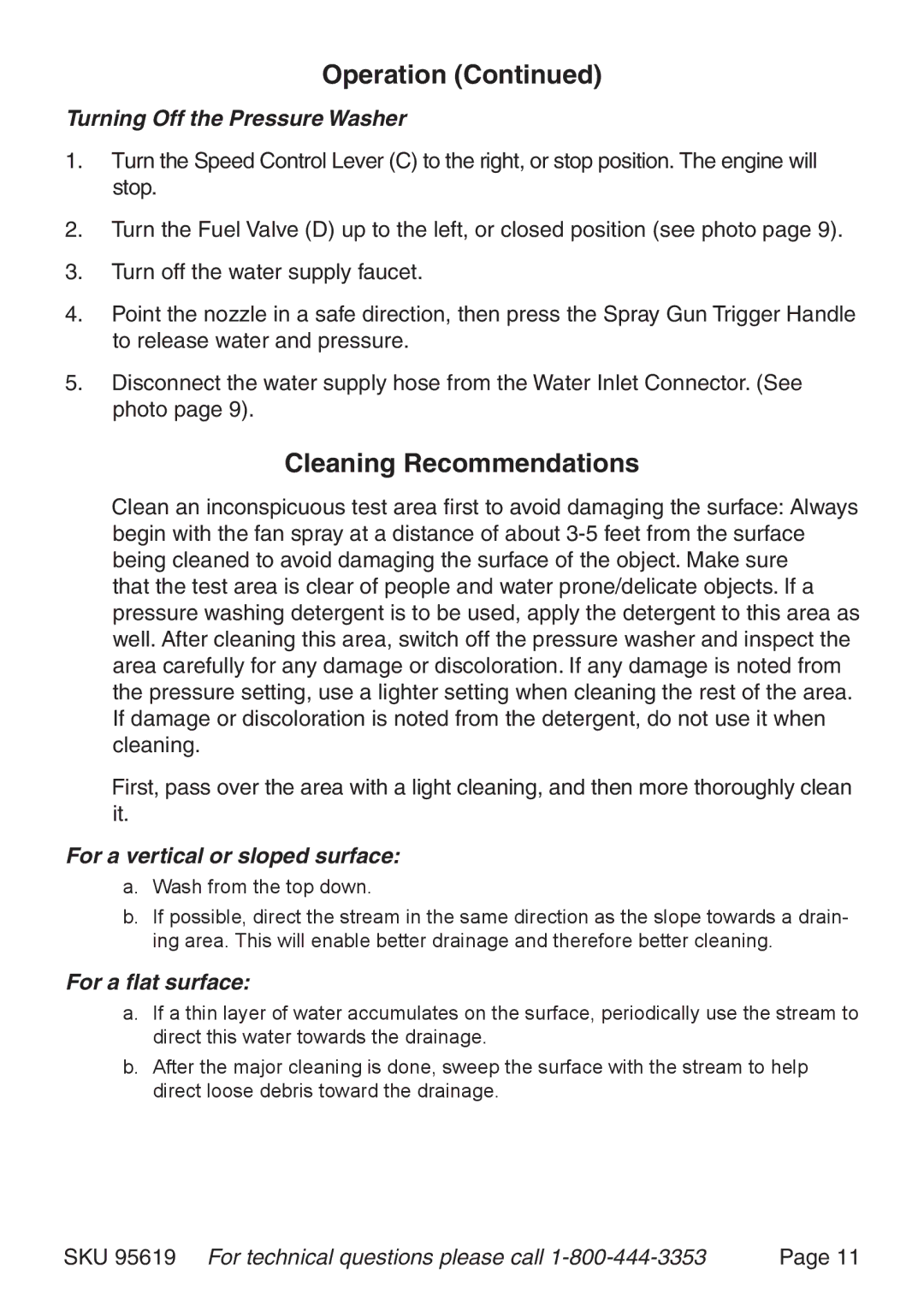 Harbor Freight Tools 95619 manual Cleaning Recommendations, Turning Off the Pressure Washer 