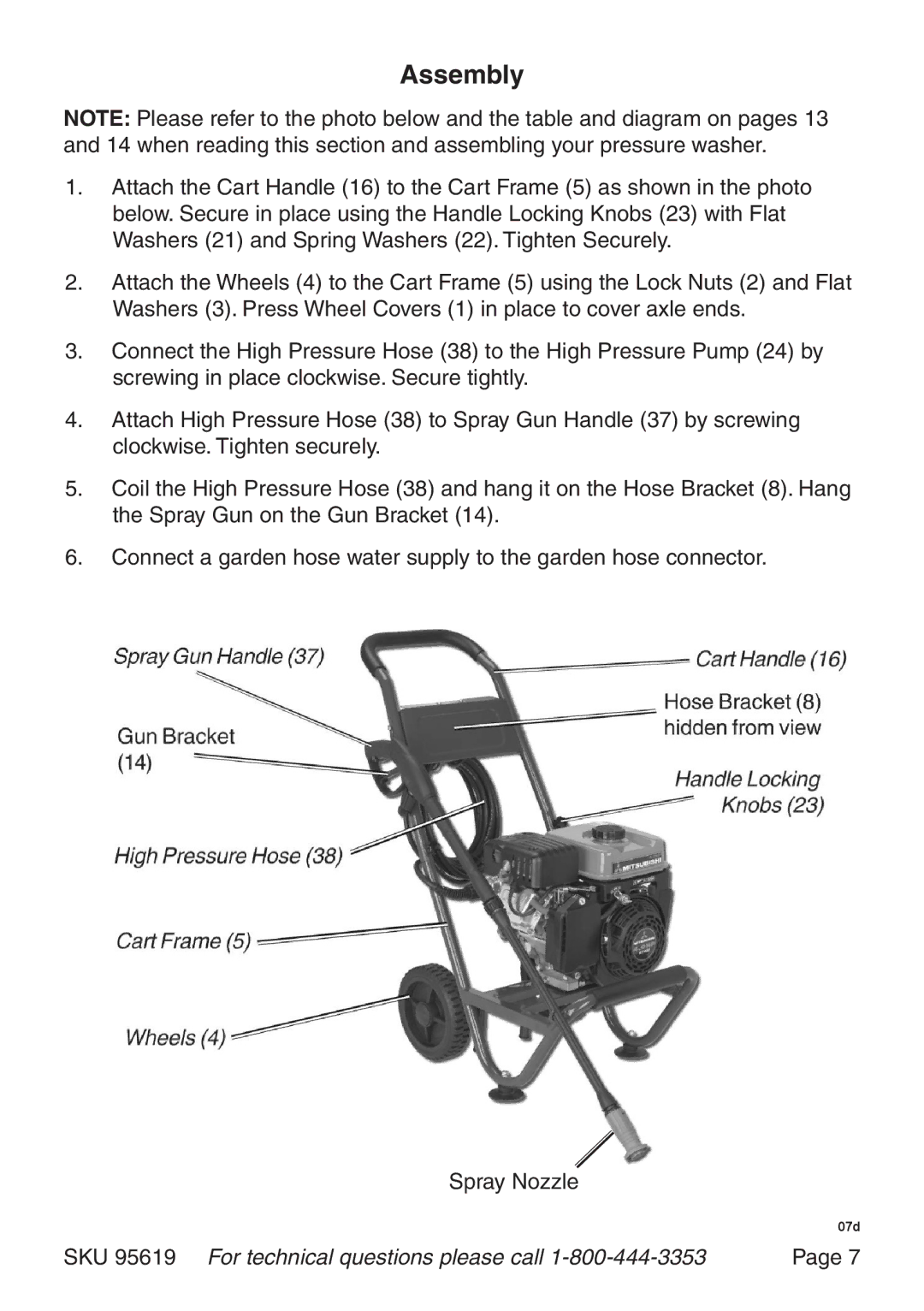 Harbor Freight Tools 95619 manual Assembly 