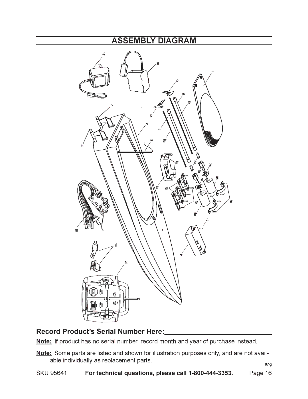 Harbor Freight Tools 95641 manual Assembly Diagram, Record Product’s Serial Number Here 