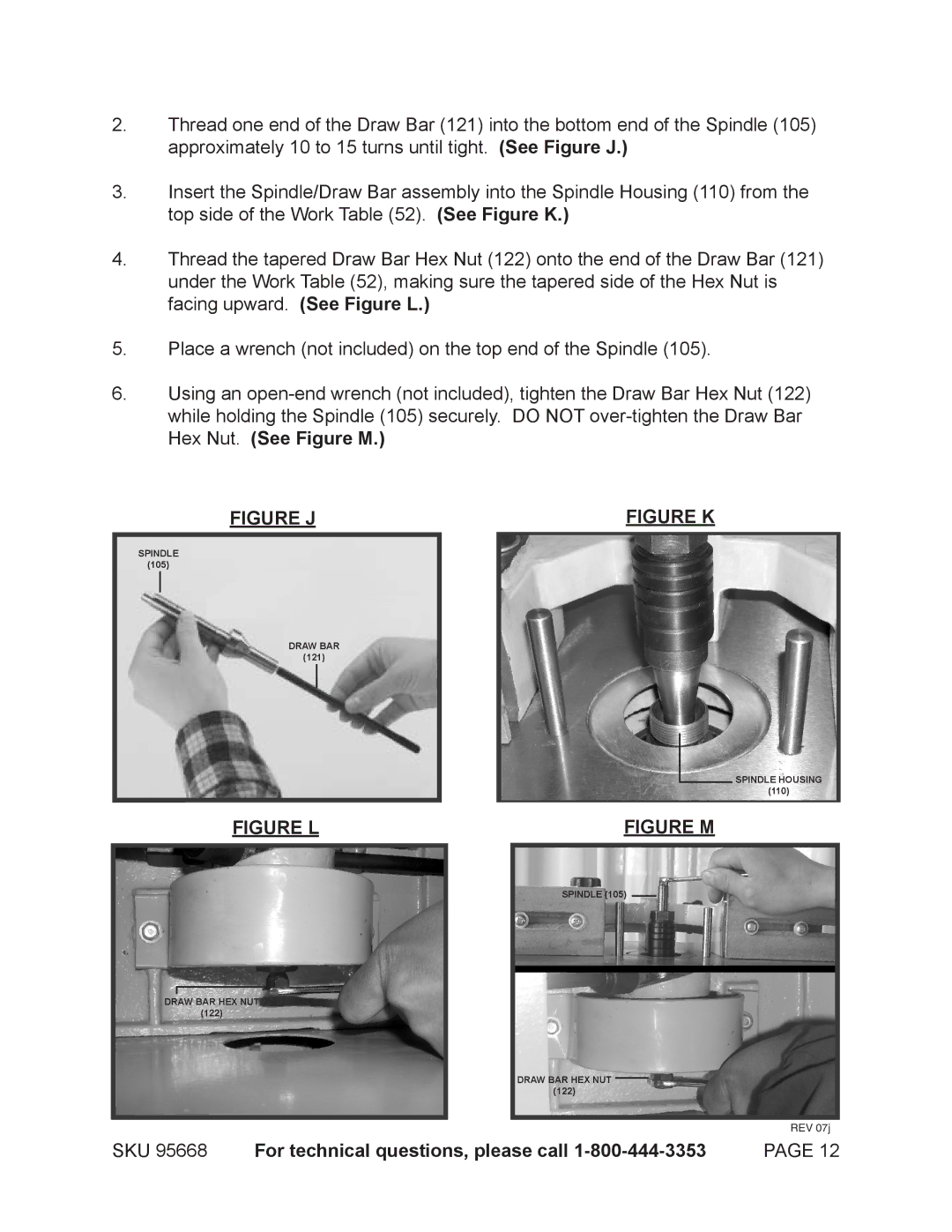 Harbor Freight Tools 95668 operating instructions Hex Nut. See Figure M, Figure J 