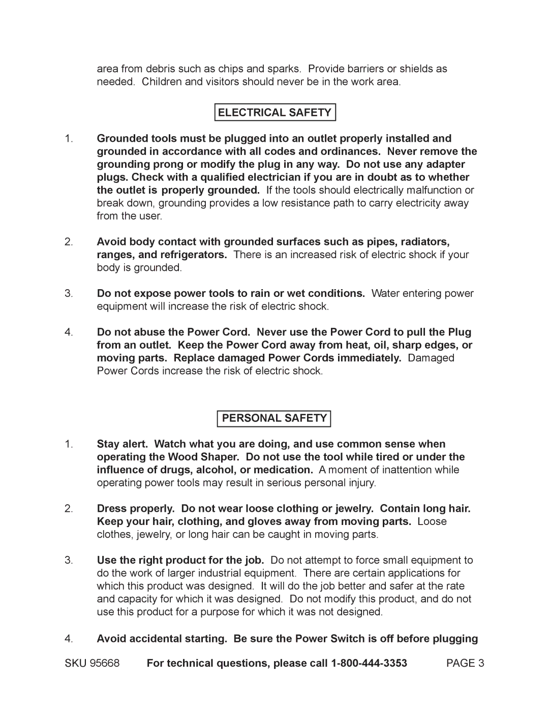 Harbor Freight Tools 95668 operating instructions Electrical Safety 