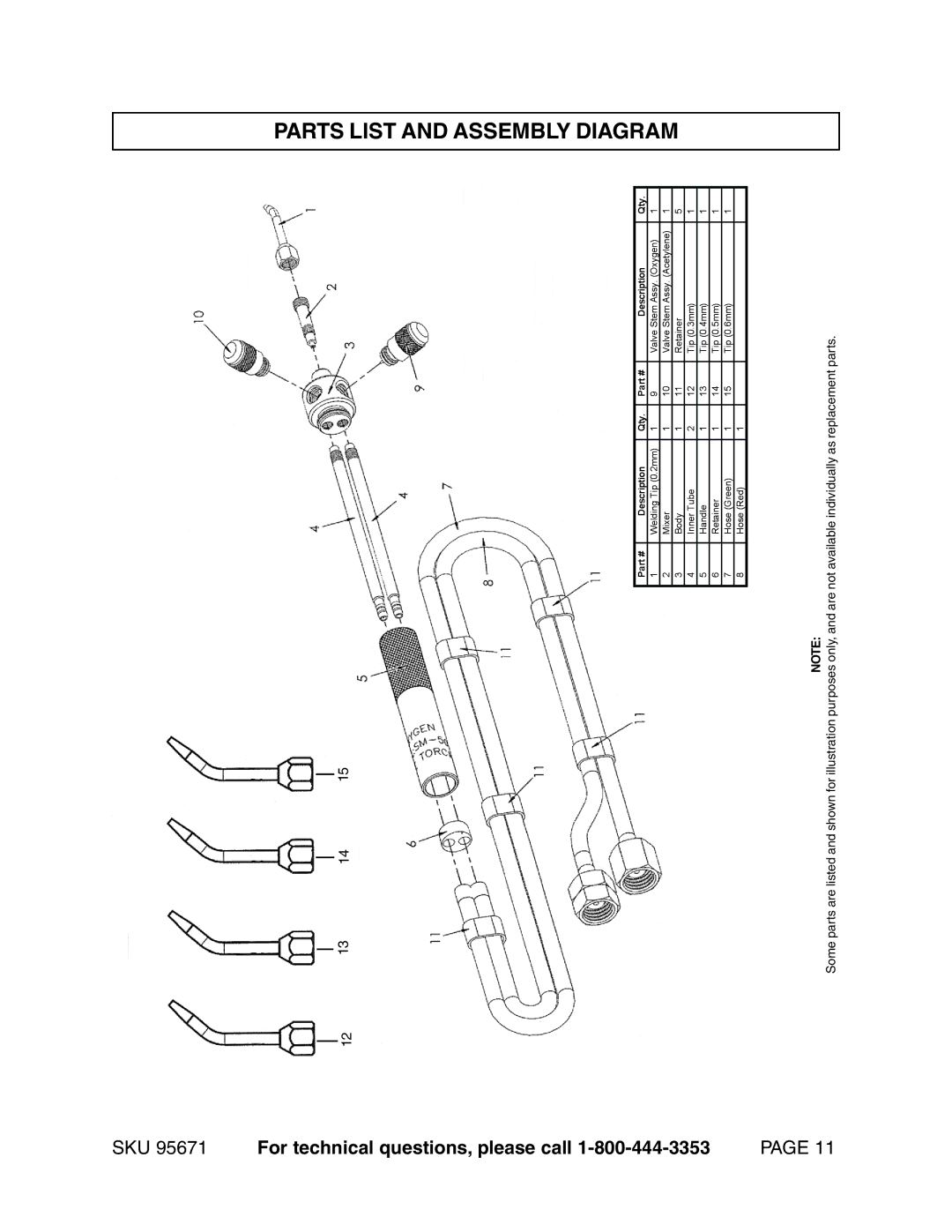 Harbor Freight Tools 95671 operating instructions Parts List and Assembly Diagram, Description Qty 