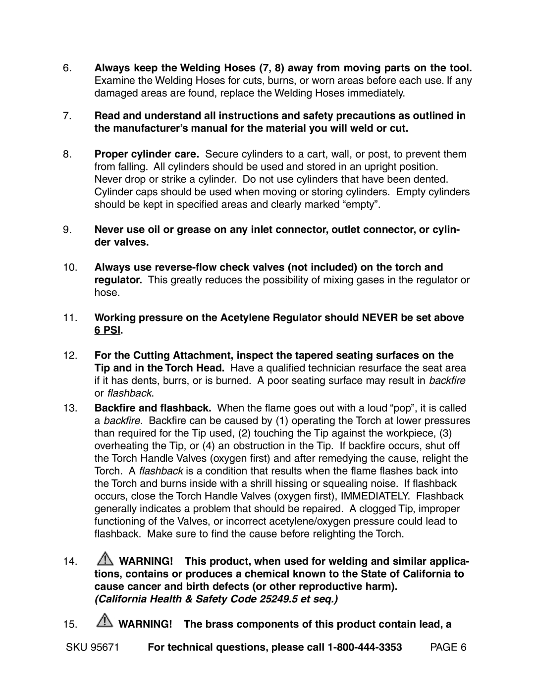 Harbor Freight Tools 95671 operating instructions California Health & Safety Code 25249.5 et seq 