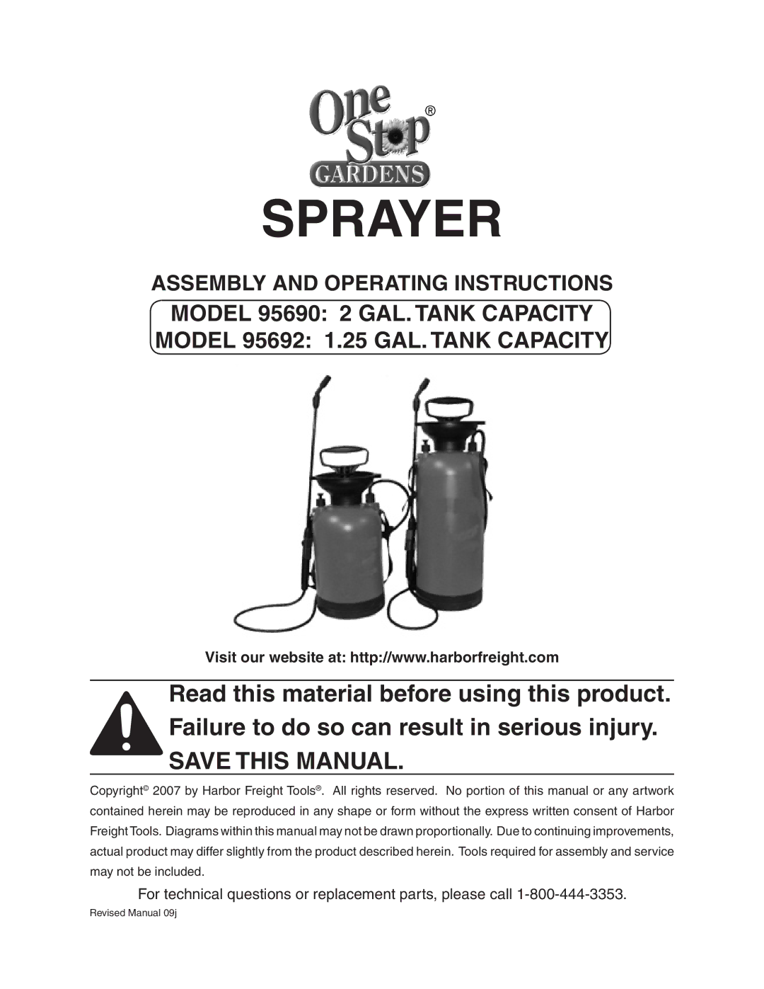 Harbor Freight Tools 95690, 95692 operating instructions Sprayer 