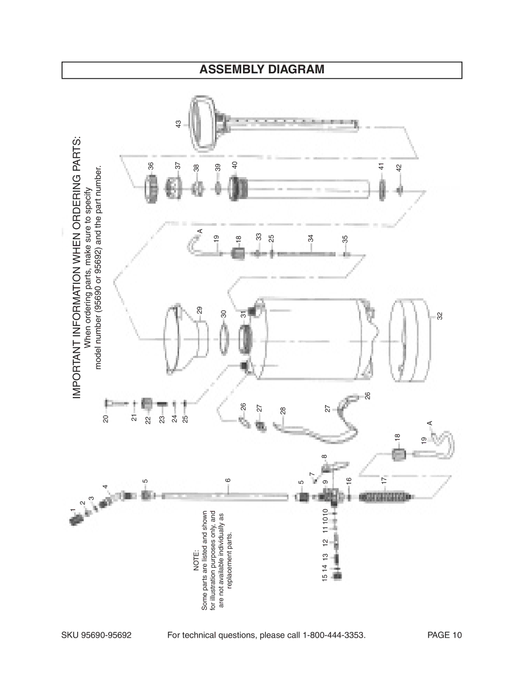 Harbor Freight Tools 95692, 95690 operating instructions Assembly Diagram, Important Information When Ordering Parts 