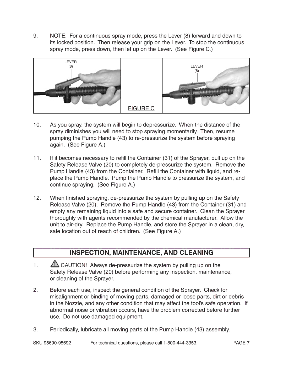 Harbor Freight Tools 95690, 95692 operating instructions INSPECTION, MAINTENANCE, and Cleaning, Figure C 