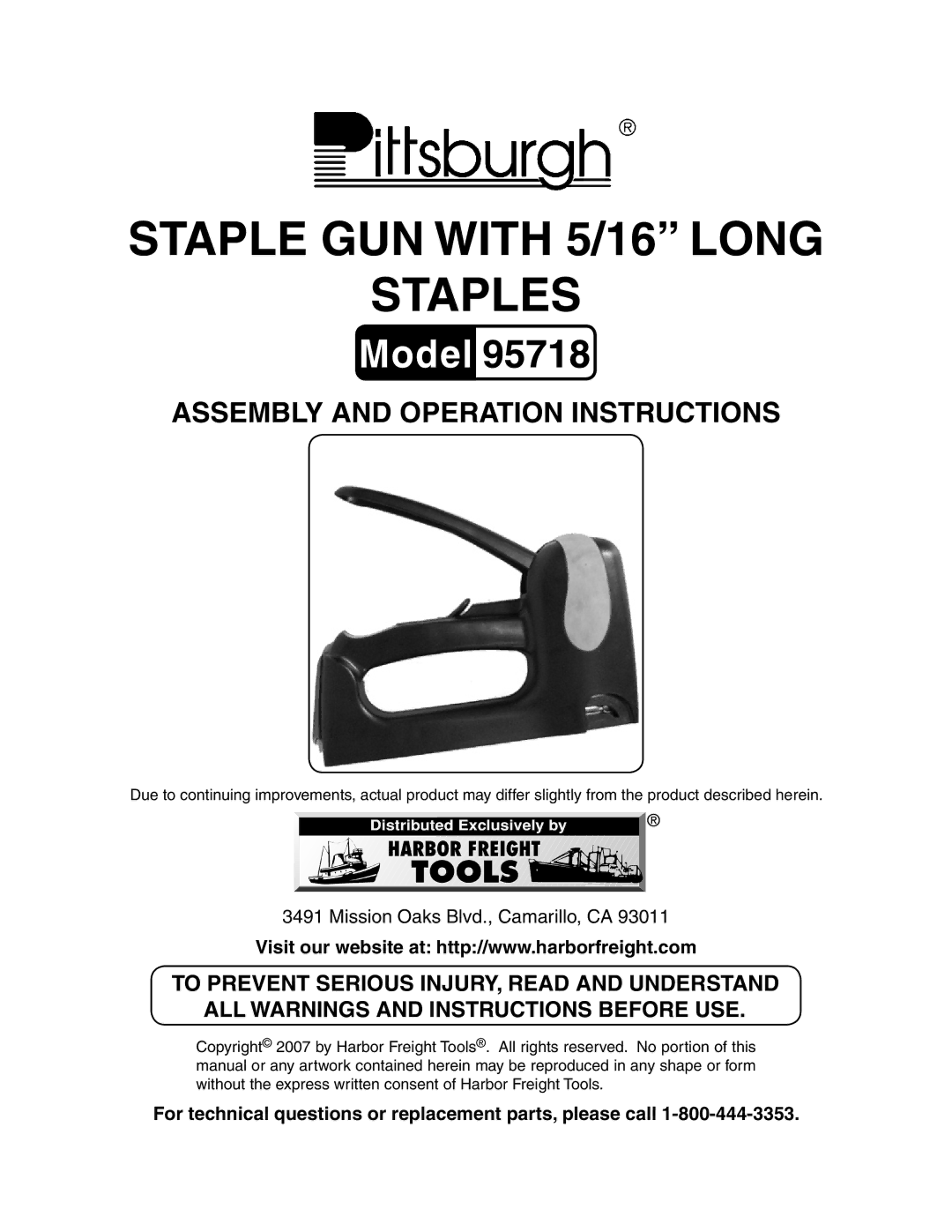 Harbor Freight Tools 95718 manual Staple gun with 5/16 Long Staples 