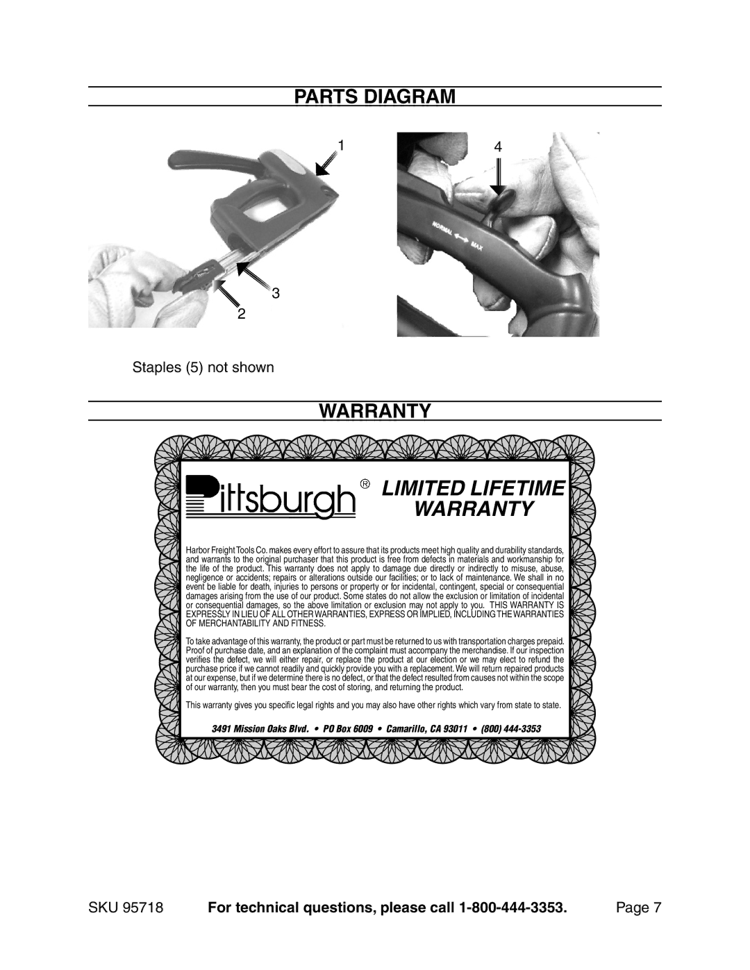 Harbor Freight Tools 95718 manual Parts diagram, Warranty 