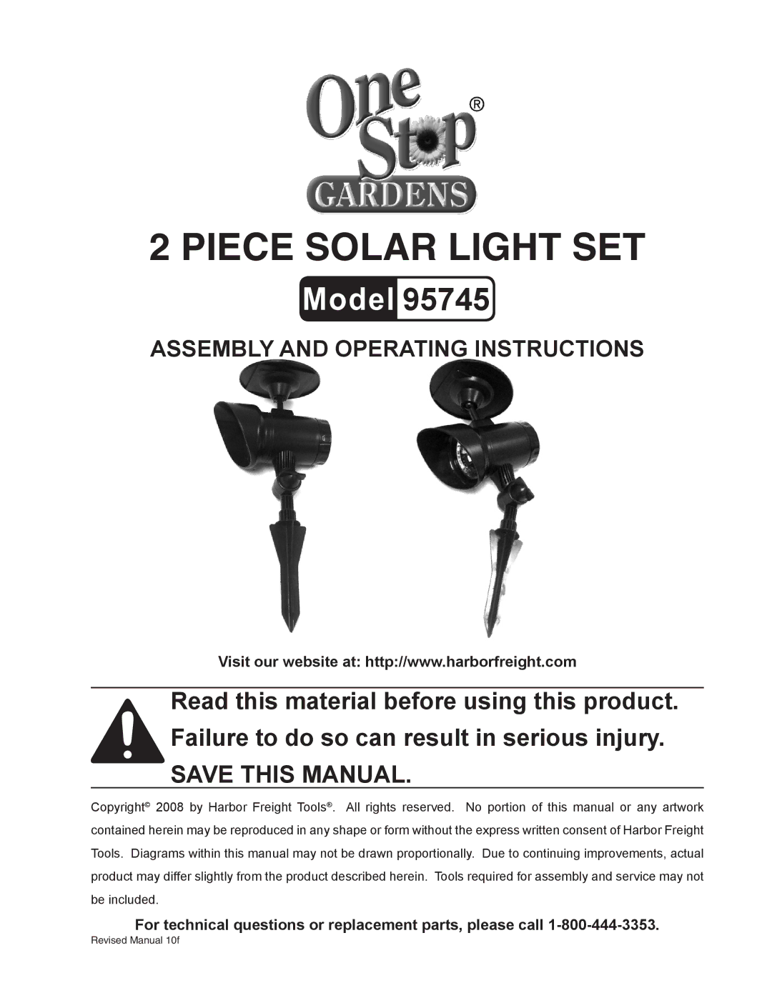 Harbor Freight Tools 95745 manual Piece Solar Light SET 