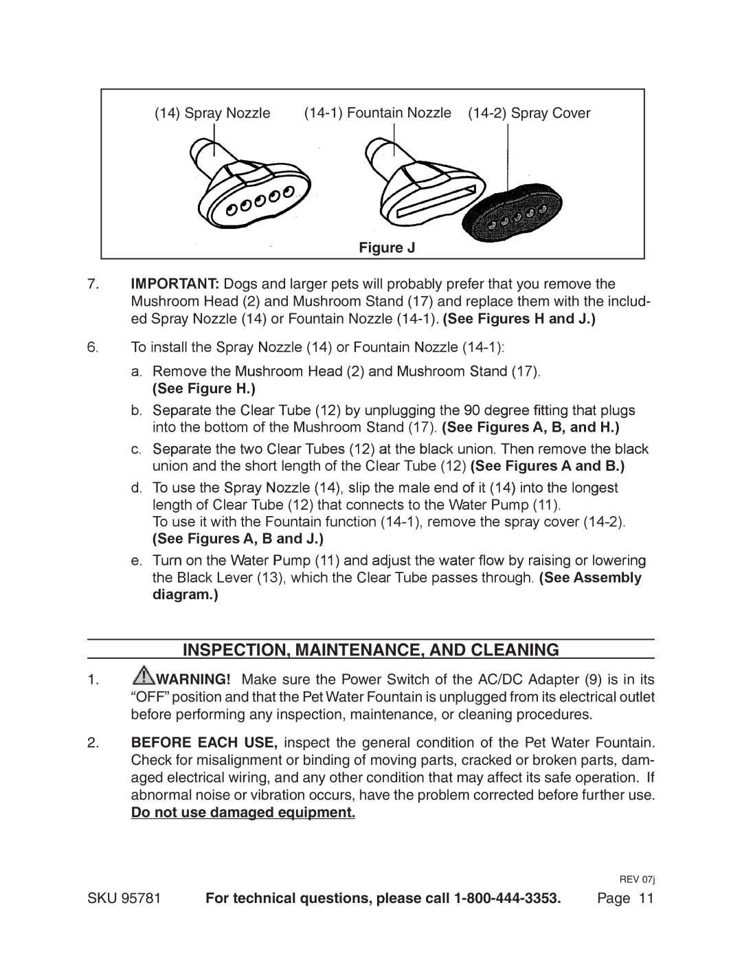 Harbor Freight Tools 95781 manual INSPECTION, MAINTENANCE, and Cleaning, Do not use damaged equipment 