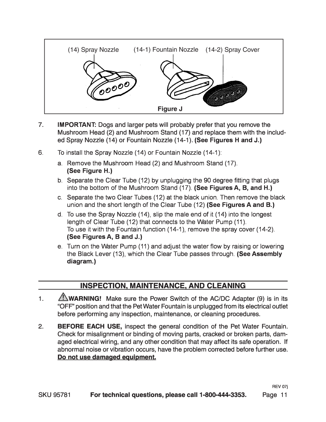 Harbor Freight Tools 95781 manual Inspection, Maintenance, And Cleaning, Figure J FIGURE J, Do not use damaged equipment 