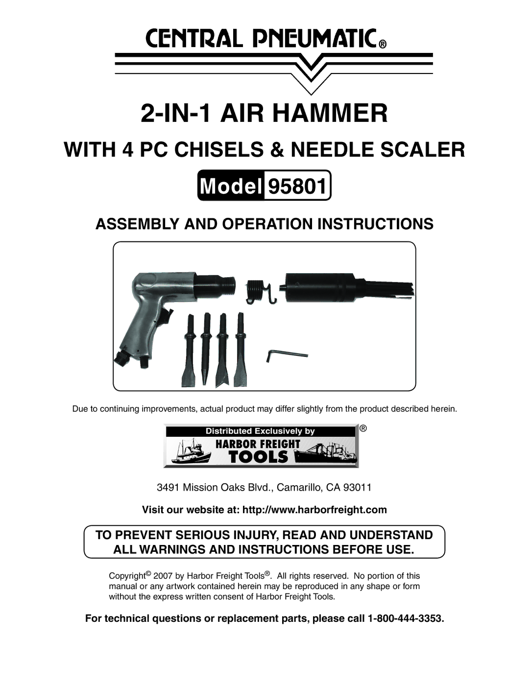 Harbor Freight Tools 95801 manual In-1 Air hammer 