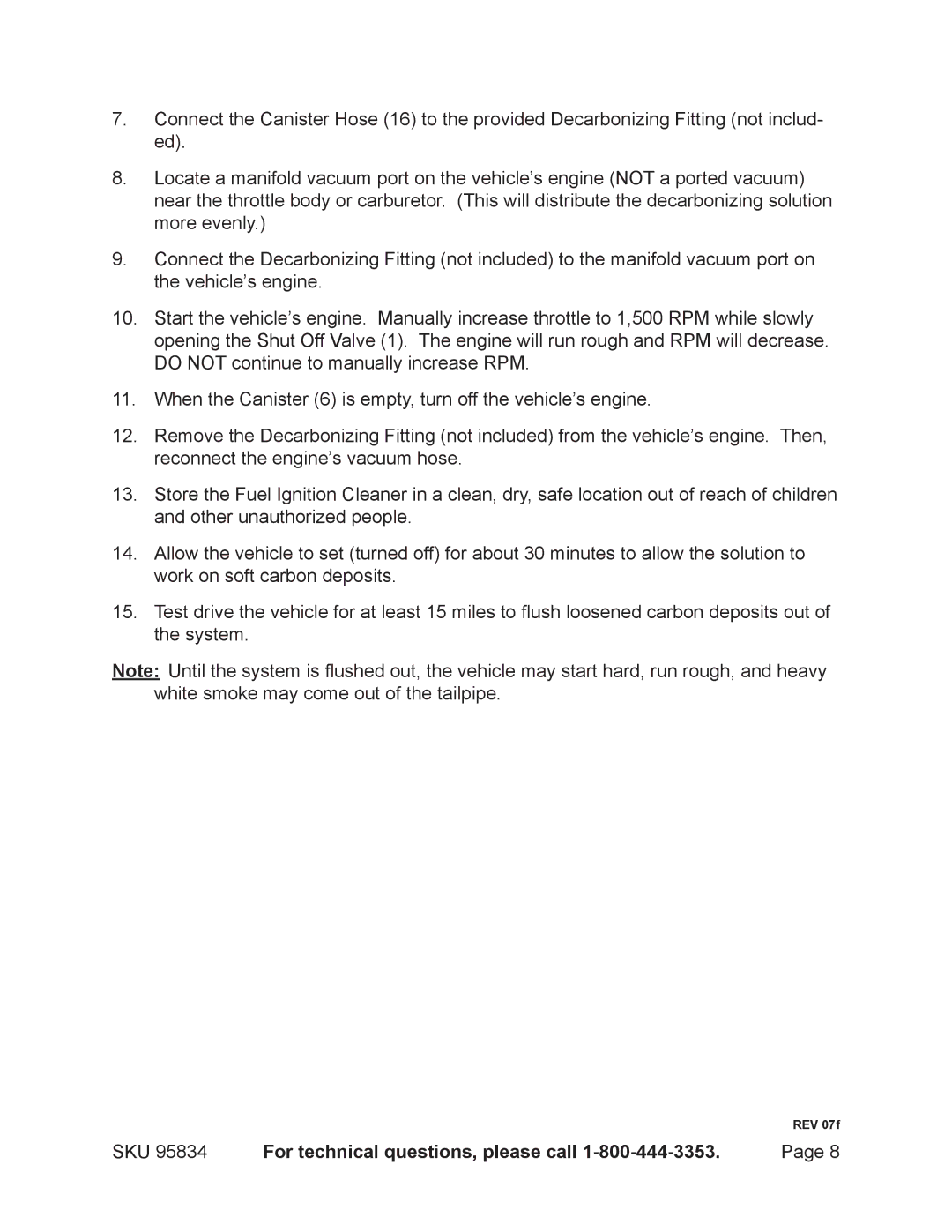 Harbor Freight Tools 95834 operating instructions REV 07f 