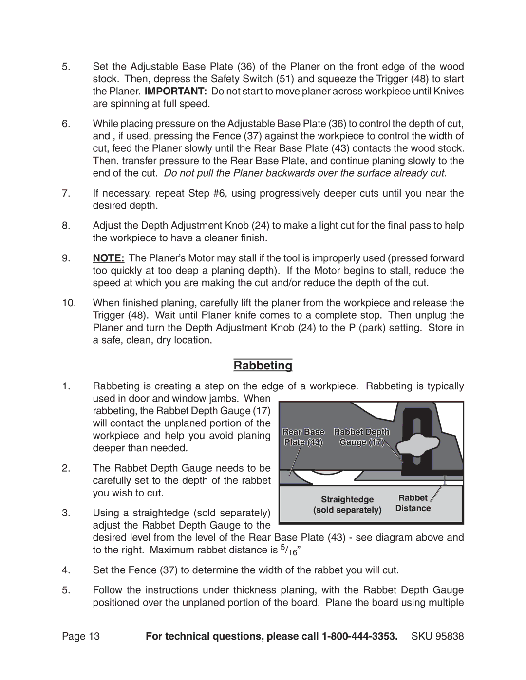 Harbor Freight Tools 95838 manual Rabbeting 