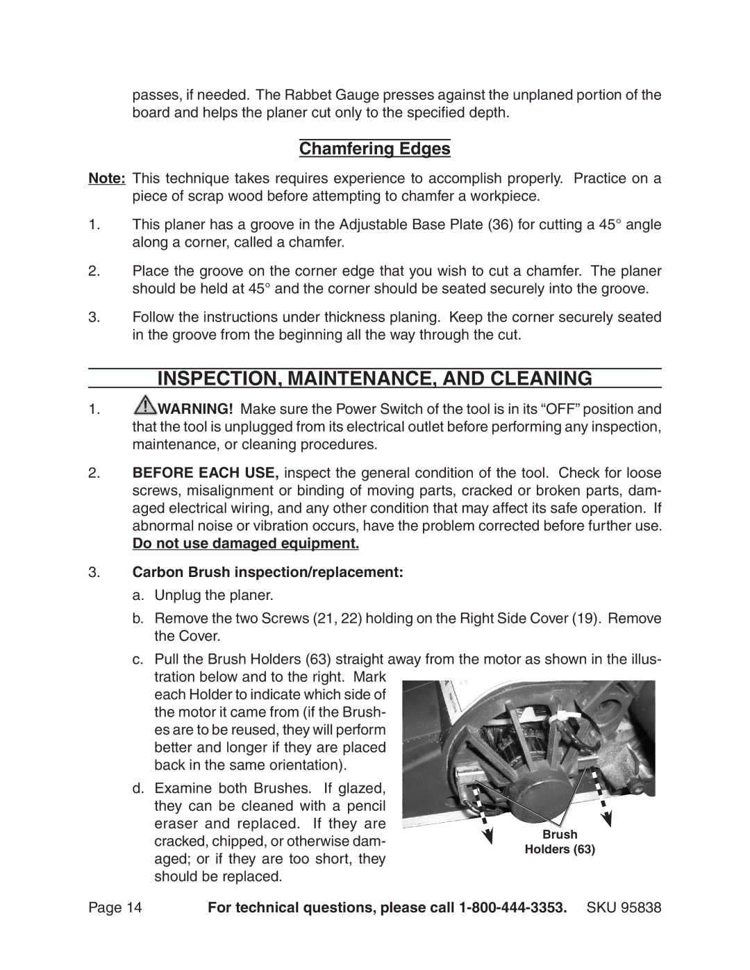 Harbor Freight Tools 95838 manual INSPECTION, MAINTENANCE, and Cleaning, Chamfering Edges 