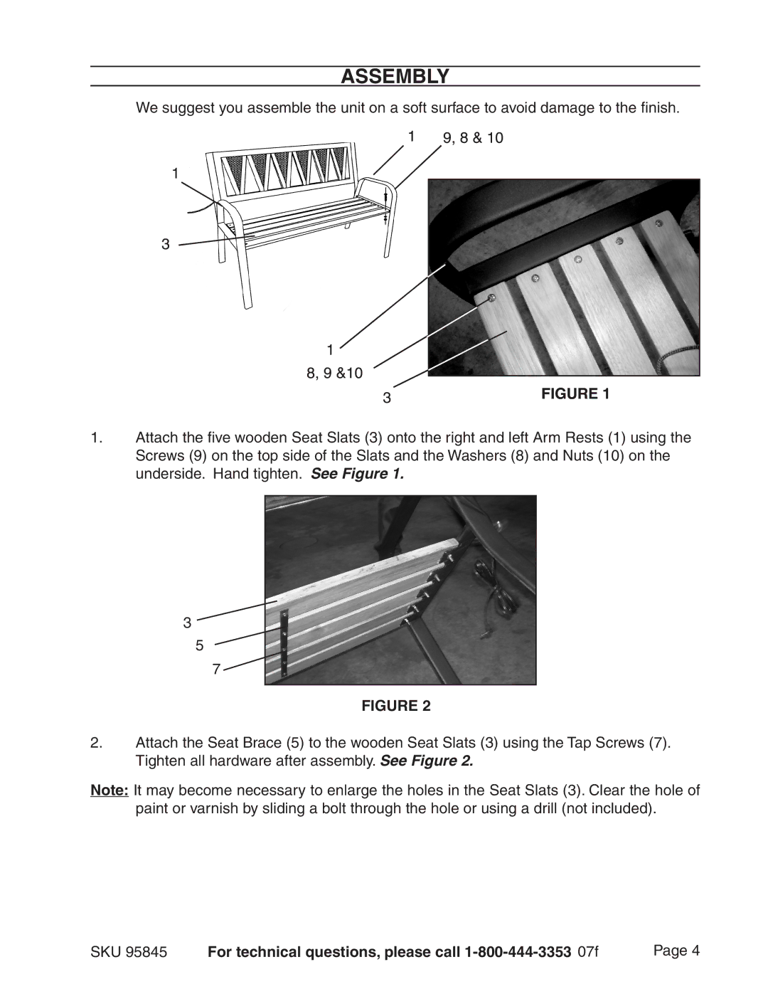 Harbor Freight Tools 95845 manual Assembly, SKU For technical questions, please call 1-800-444-3353 07f 