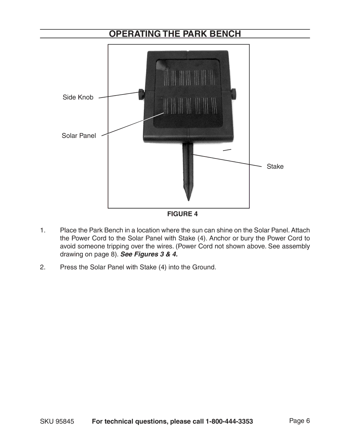 Harbor Freight Tools 95845 manual Operating the Park Bench 