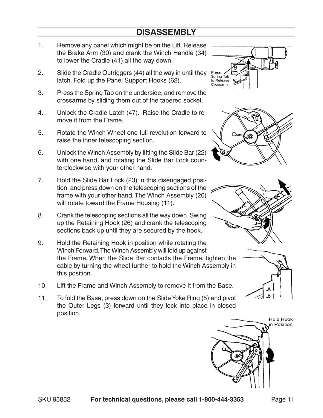 Harbor Freight Tools 95852 manual Disassembly 