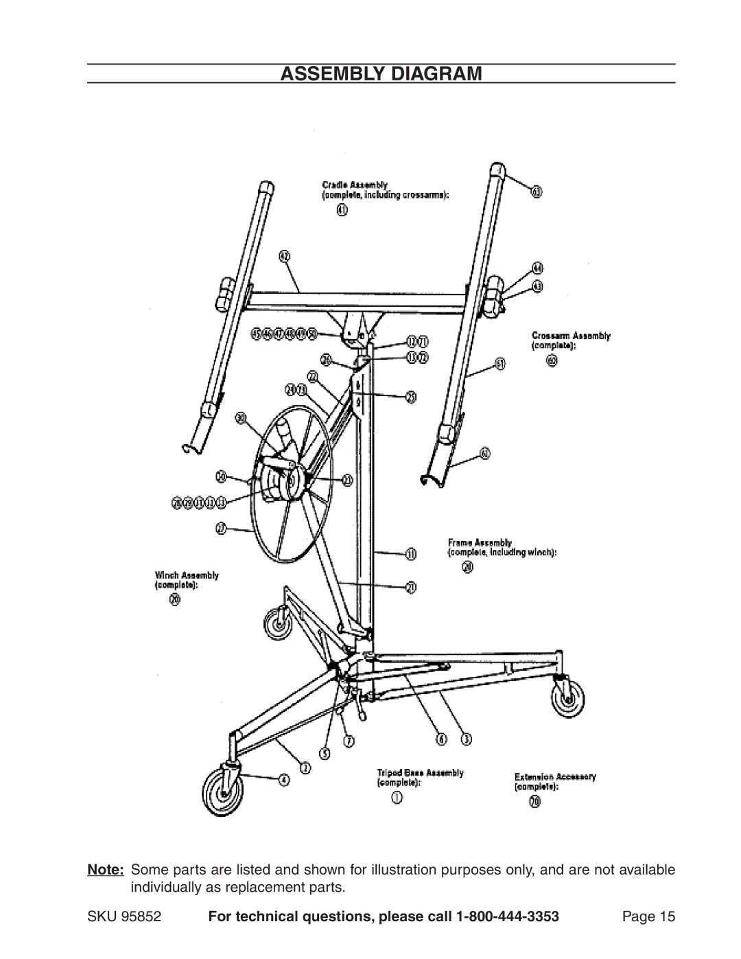 Harbor Freight Tools 95852 manual Assembly Diagram 