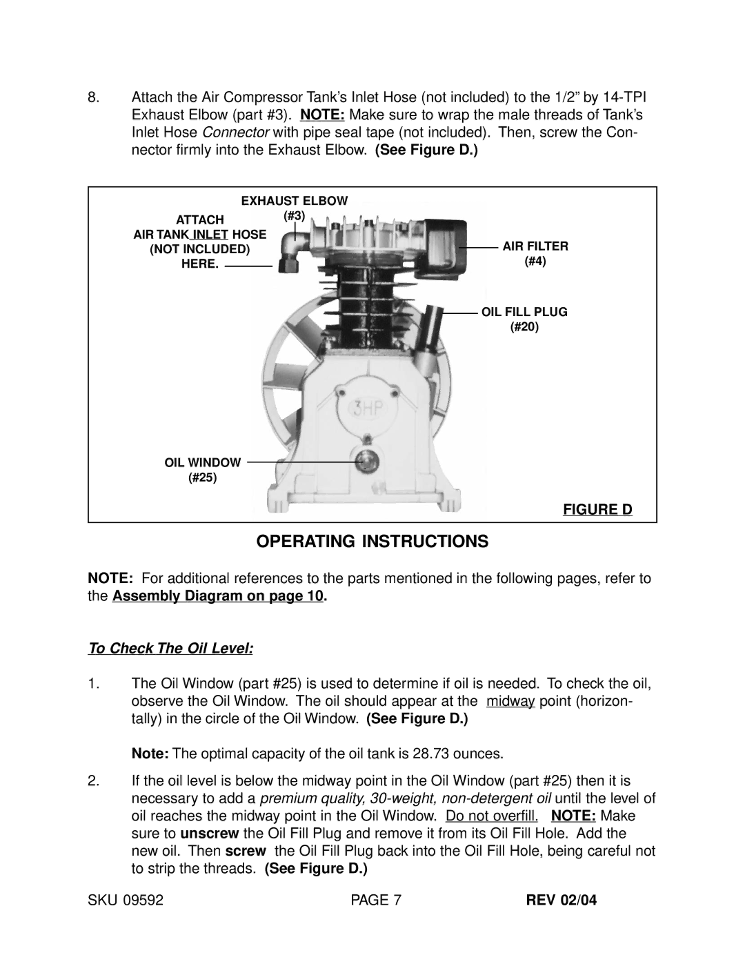 Harbor Freight Tools 9592 operating instructions Operating Instructions, REV 02/04 