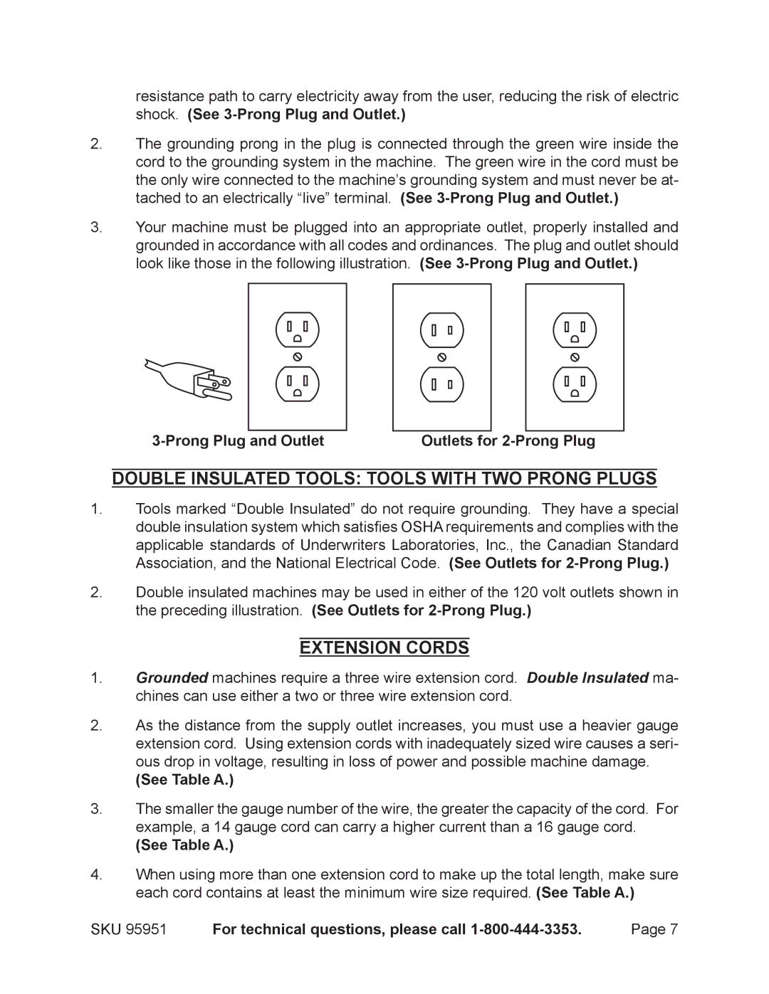 Harbor Freight Tools 95951 Double Insulated Tools Tools With Two Prong Plugs, Extension Cords, See Table a 