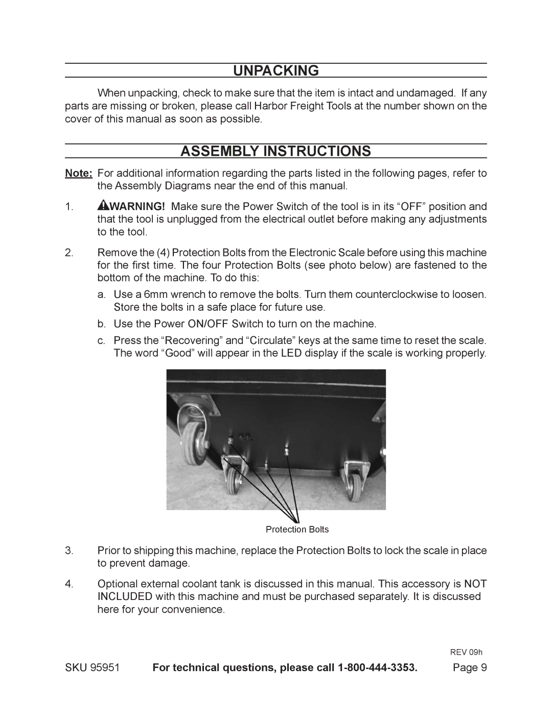 Harbor Freight Tools 95951 operating instructions Unpacking 