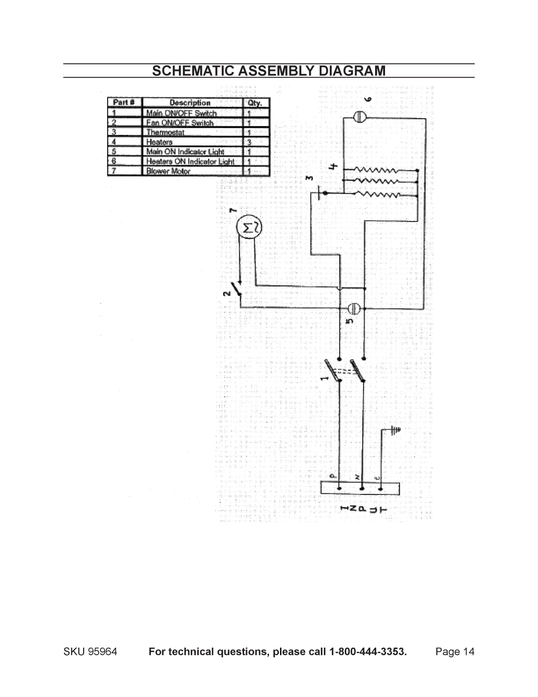 Harbor Freight Tools 95964 operating instructions Schematic assembly diagram 