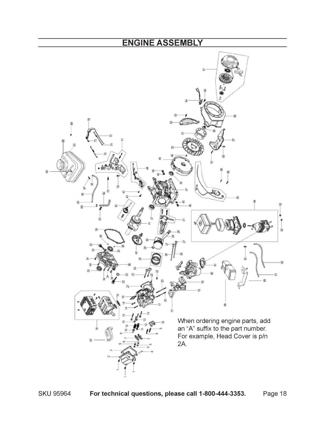 Harbor Freight Tools 95964 operating instructions Engine Assembly 