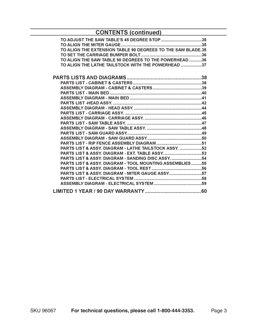 Harbor Freight Tools 96067 operating instructions Parts Lists and Diagrams 