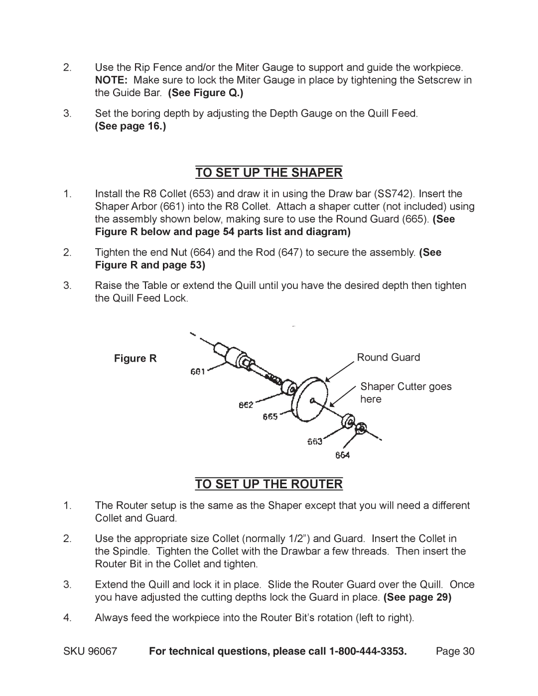 Harbor Freight Tools 96067 operating instructions To SET UP the Shaper, To SET UP the Router, See 