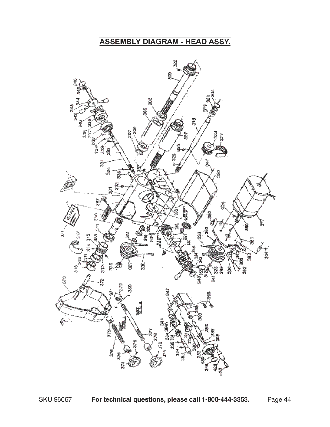 Harbor Freight Tools 96067 operating instructions Assembly Diagram Head Assy 