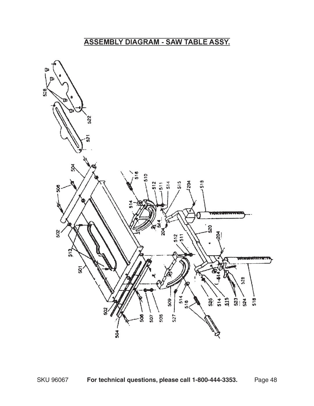 Harbor Freight Tools 96067 operating instructions Assembly Diagram SAW Table Assy 