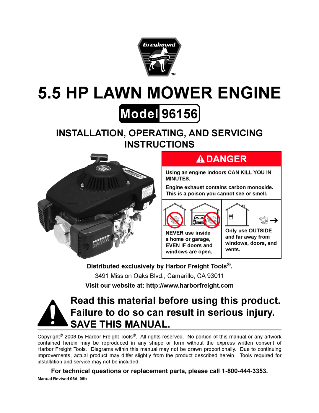 Harbor Freight Tools 96156 manual Distributed exclusively by Harbor Freight Tools 