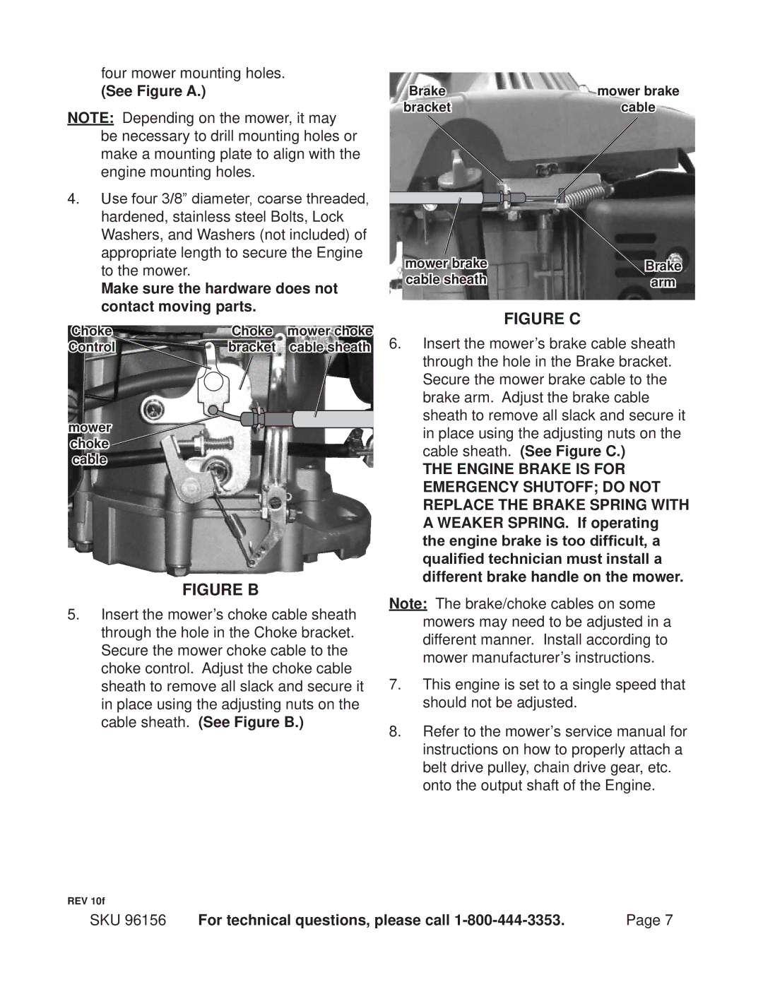 Harbor Freight Tools 96156 manual See Figure a, Make sure the hardware does not contact moving parts 