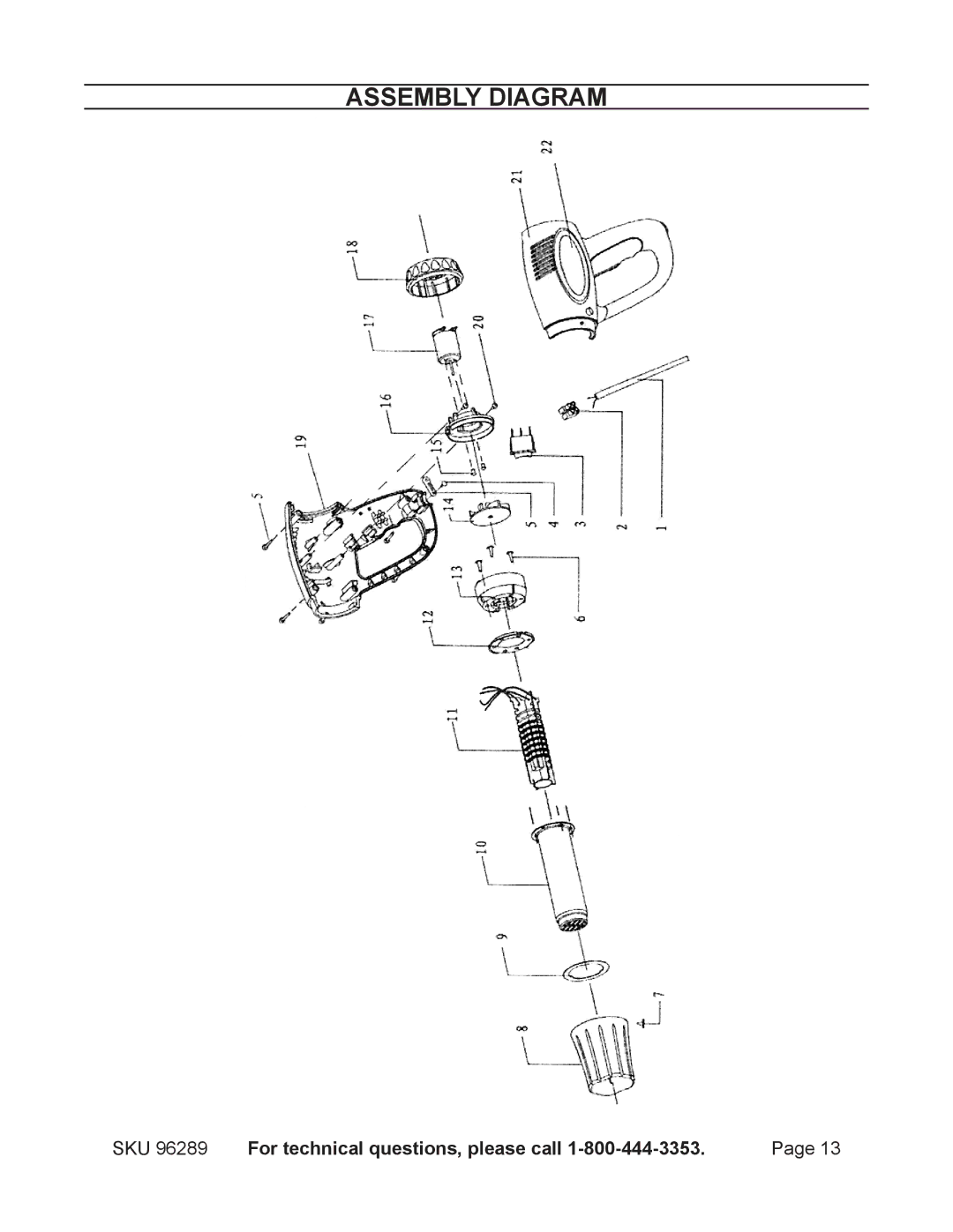 Harbor Freight Tools 96289 operating instructions Assembly Diagram 