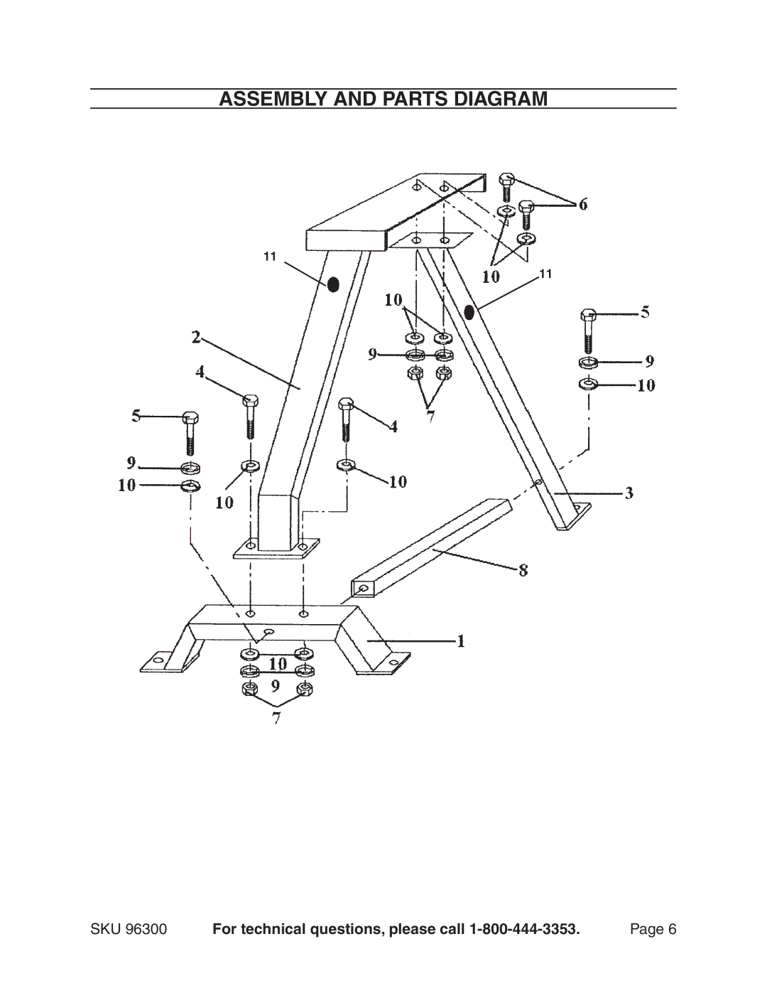 Harbor Freight Tools 96300 manual Assembly and parts diagram 