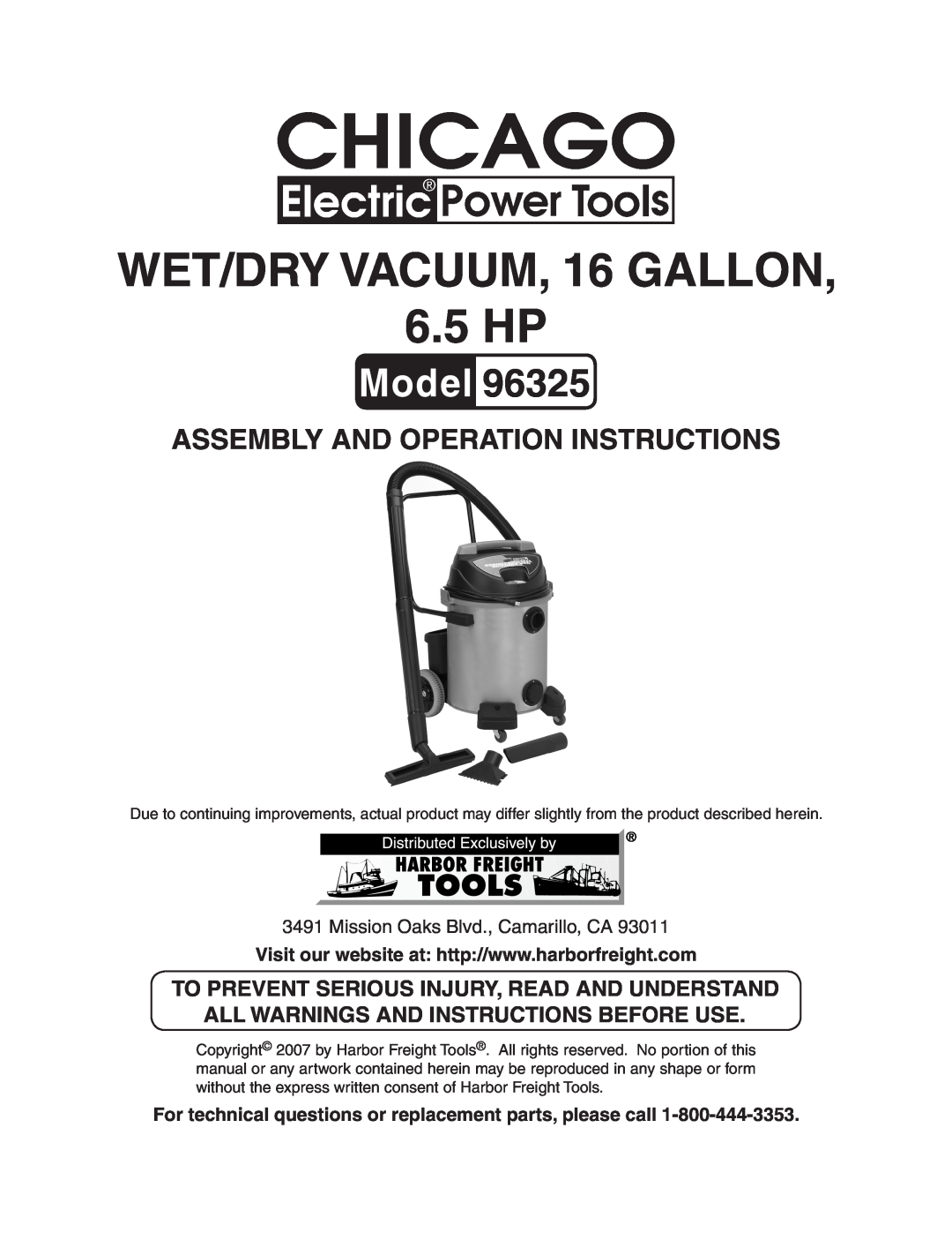 Harbor Freight Tools 96325 manual To prevent serious injury, read and understand, all warnings and instructions before use 