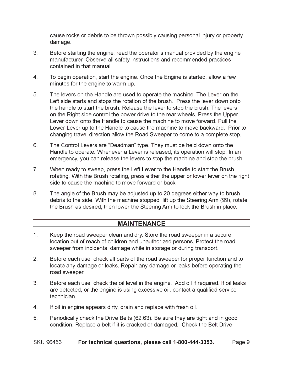 Harbor Freight Tools 96456 manual Maintenance 