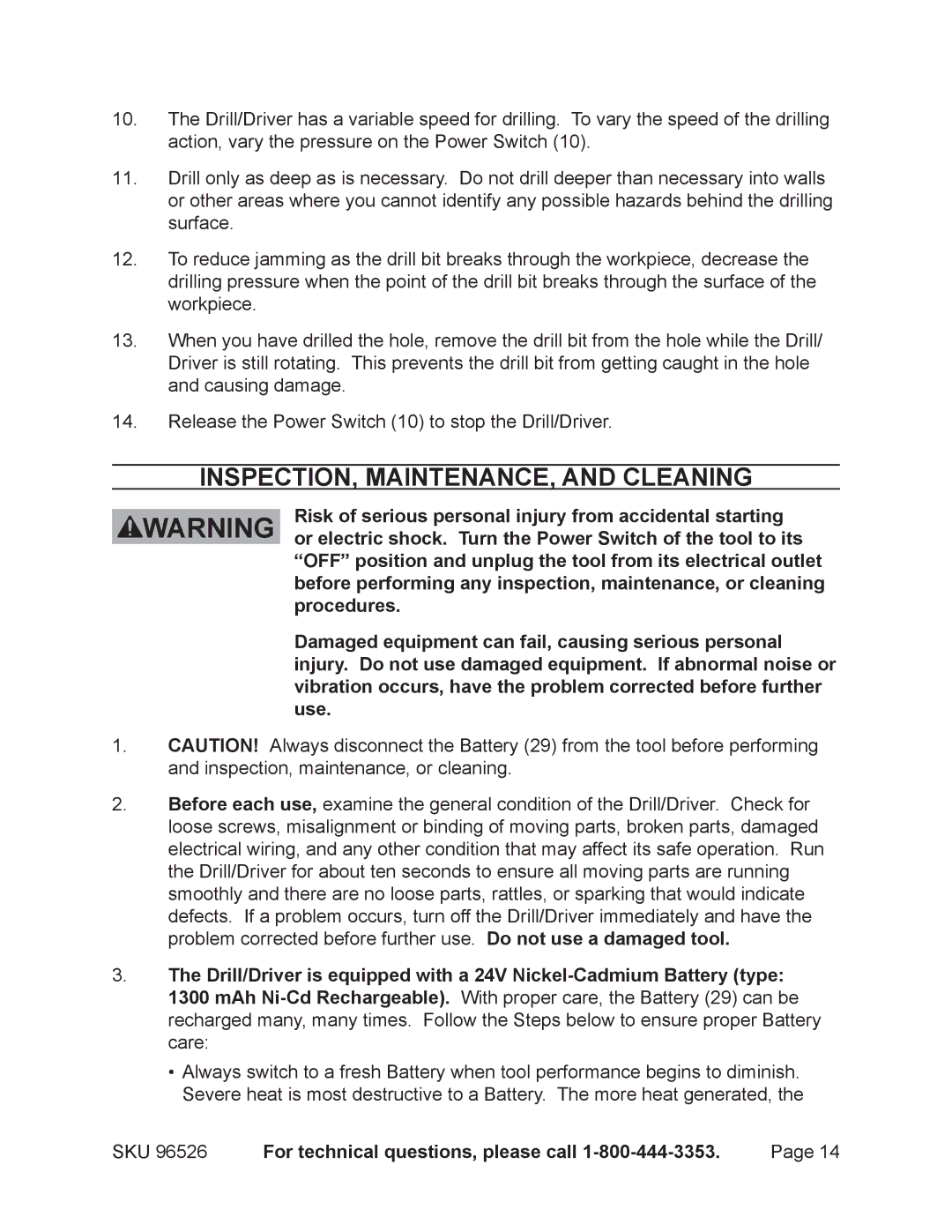 Harbor Freight Tools 96526 operating instructions Inspection, maintenance, and cleaning 